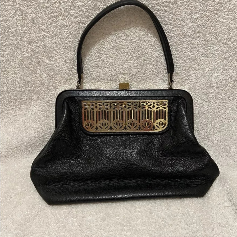 ROGER VAN S BLACK LEATHER SATCHEL HANDBAG